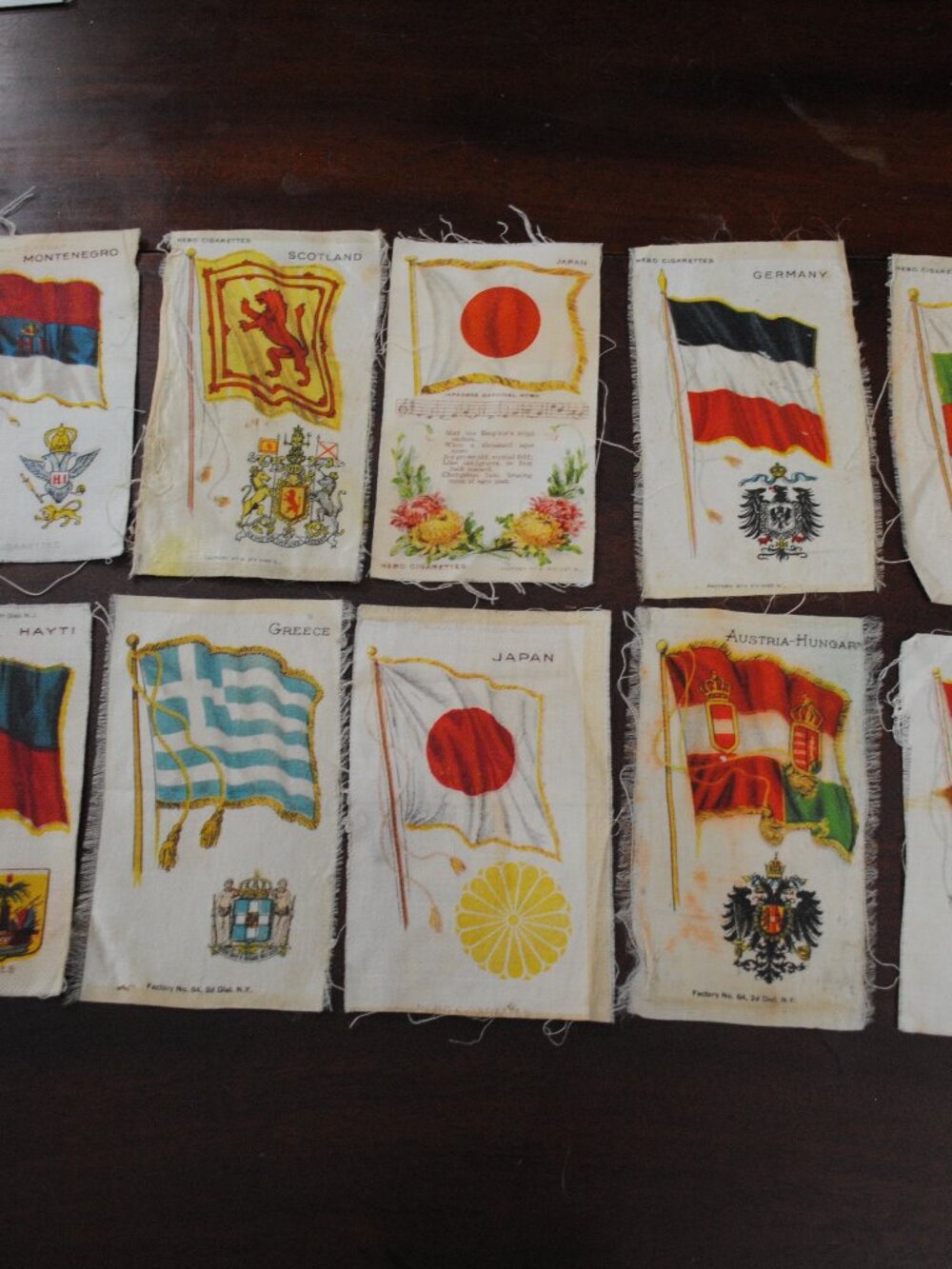Lot of 10 Antique 1910s Nebo Cigar Silks World Country Flags scrapbook craft